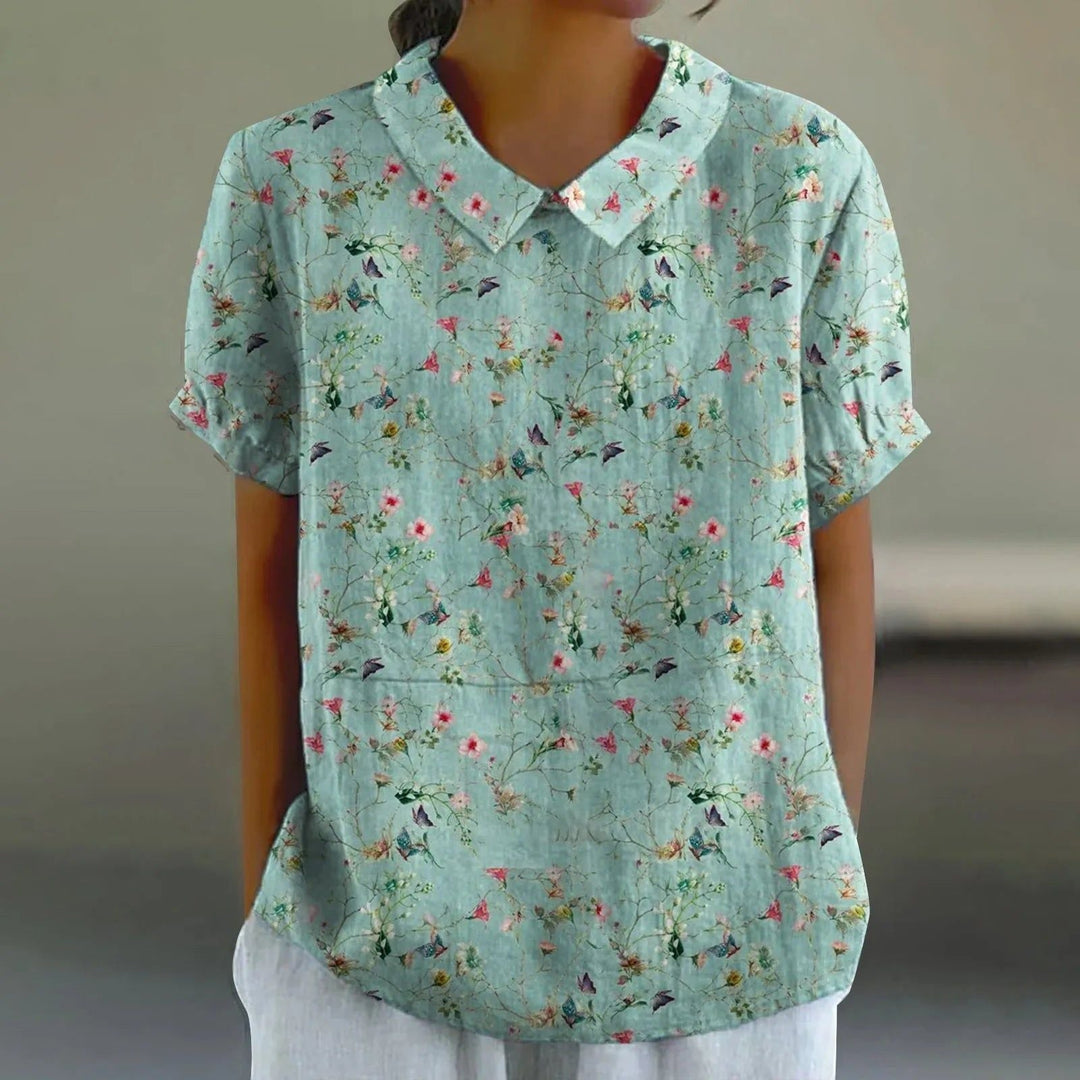 Women's Mint Wildflower Print Blouse - Breezy Summer Essential