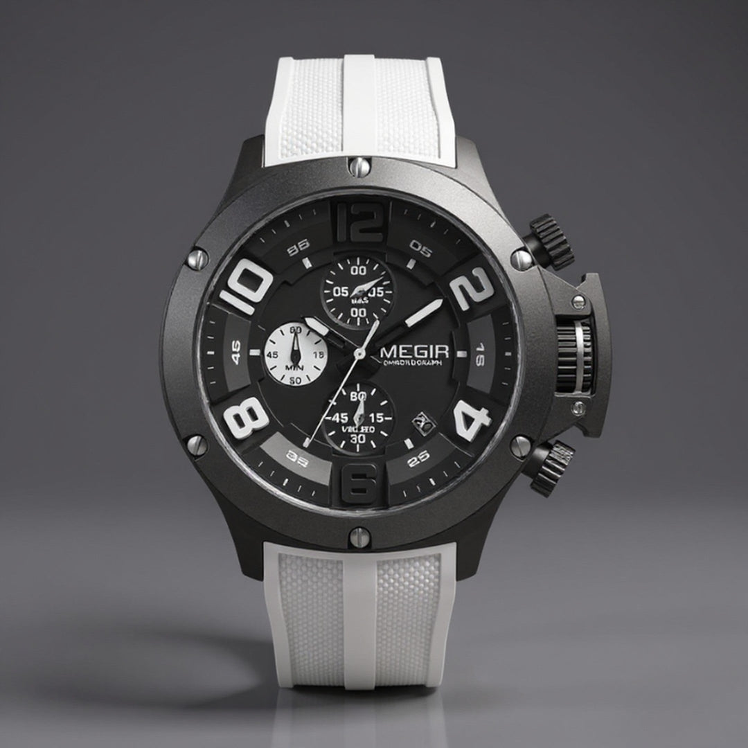 Men's 47mm Chronograph Watch – Bold Sport Wristwatch – Pearl