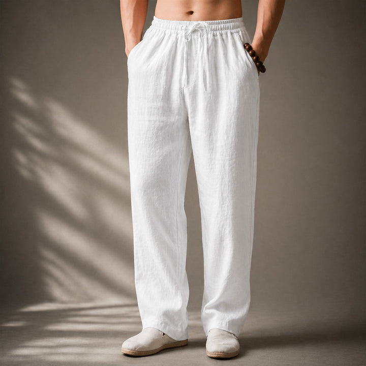 Men's Linen Straight-Leg Trousers – Breathable Summer – White