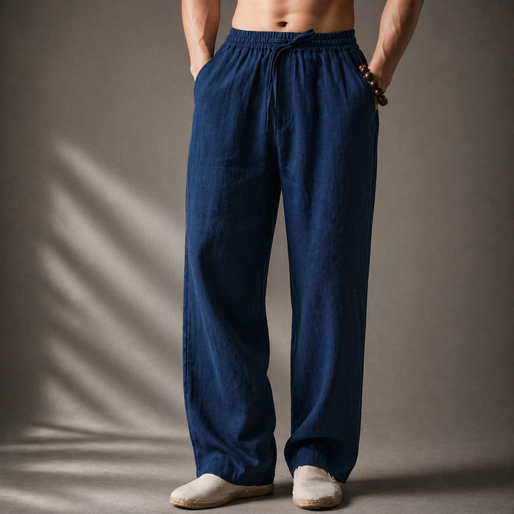 Men's Linen Straight-Leg Trousers – Breathable Summer – Navy