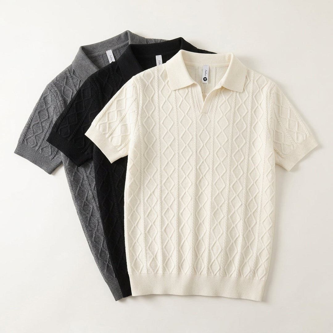 Men's Textured Knit Polo Shirt – Smart-Casual Short Sleeve