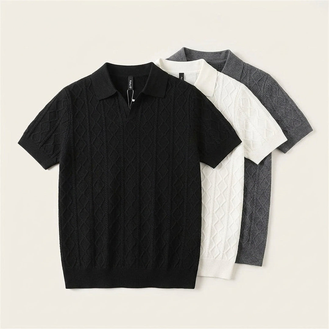 Men's Textured Knit Polo Shirt – Smart-Casual Short Sleeve – view 3