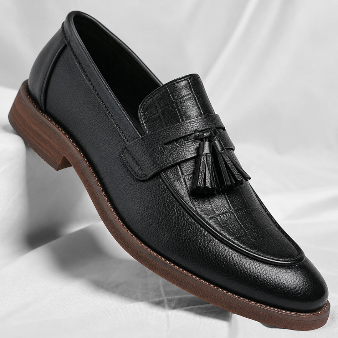 Men's Leather Tassel Loafers – Italian Croc-Embossed Slip-On – view 4