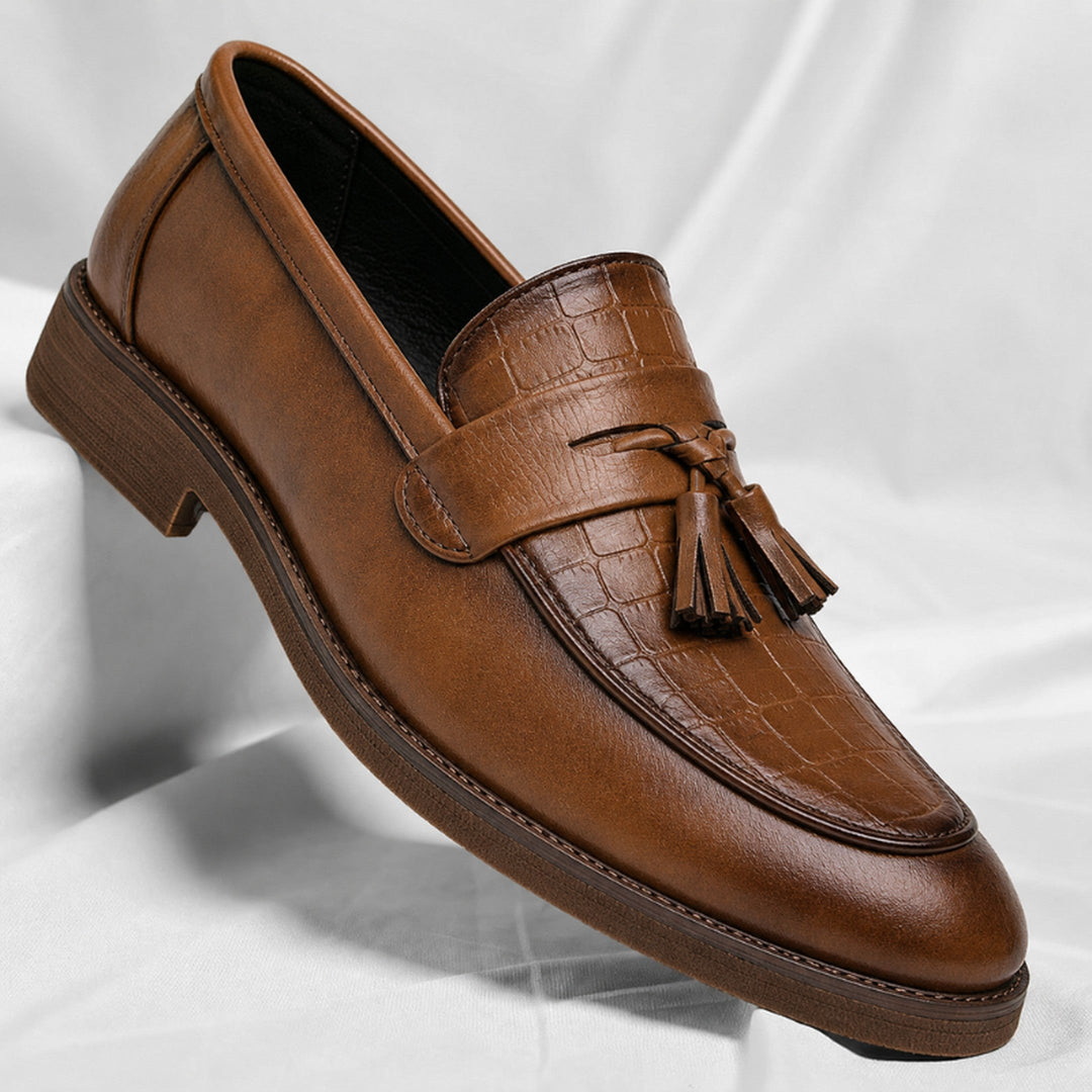 Men's Leather Tassel Loafers – Italian Croc-Embossed Slip-On