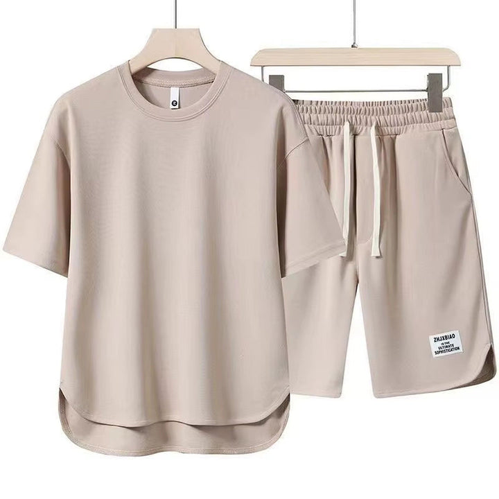 Men's Cotton-Blend Lounge Set – Drop-Shoulder Tee & Shorts Co-ord – Black