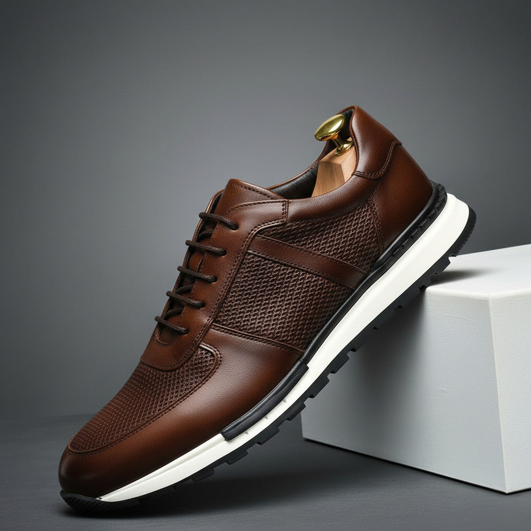 Men's Woven Leather Sneakers – Hand-Burnished Smart-Casual Trainers – view 4