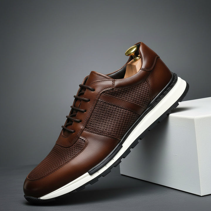 Men's Woven Leather Sneakers – Hand-Burnished Smart-Casual Trainers – view 4