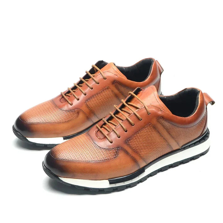 Men's Woven Leather Sneakers – Hand-Burnished Smart-Casual Trainers – view 12