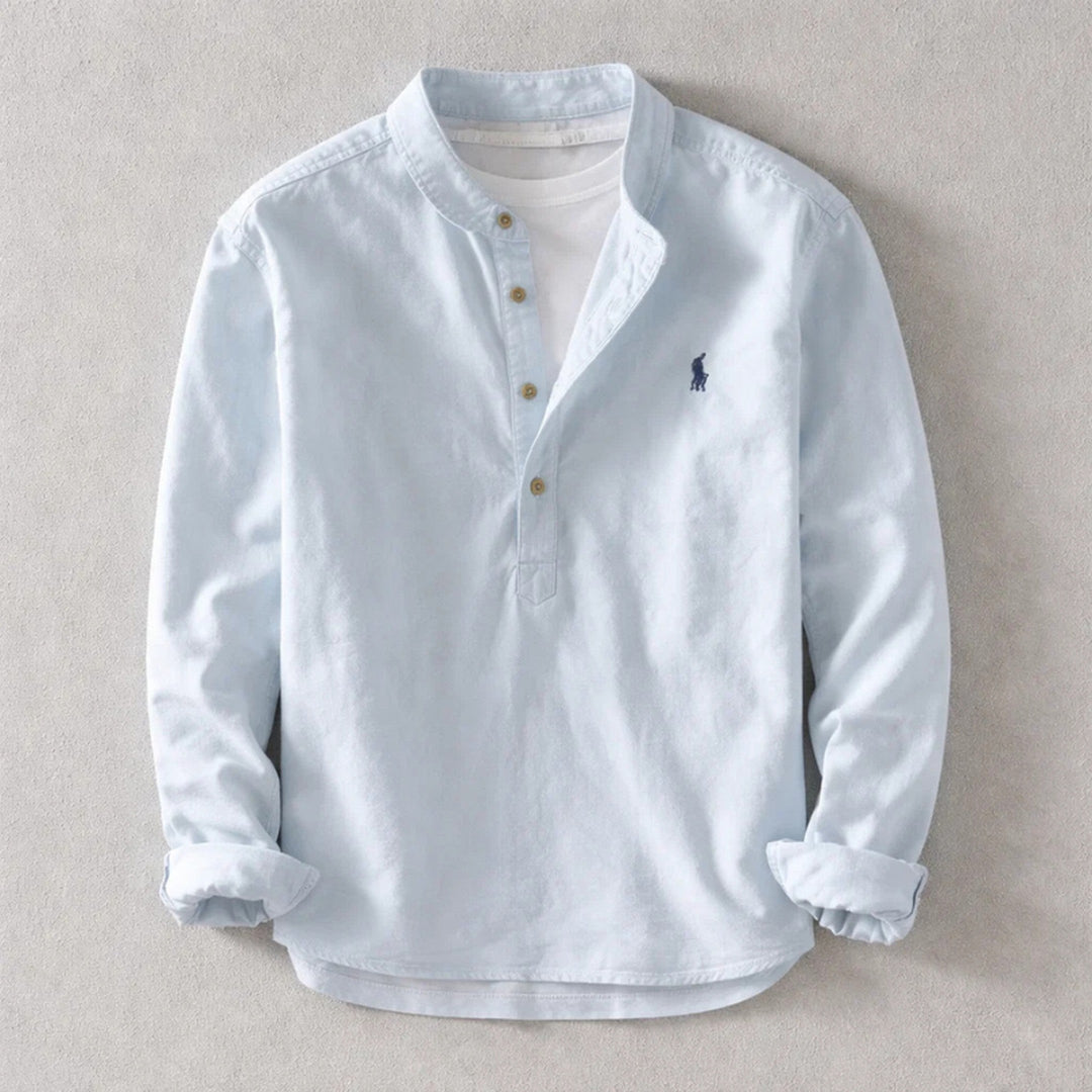 Men's Washed Linen Shirt – Tailored Long-Sleeve Summer Shirt – Blue