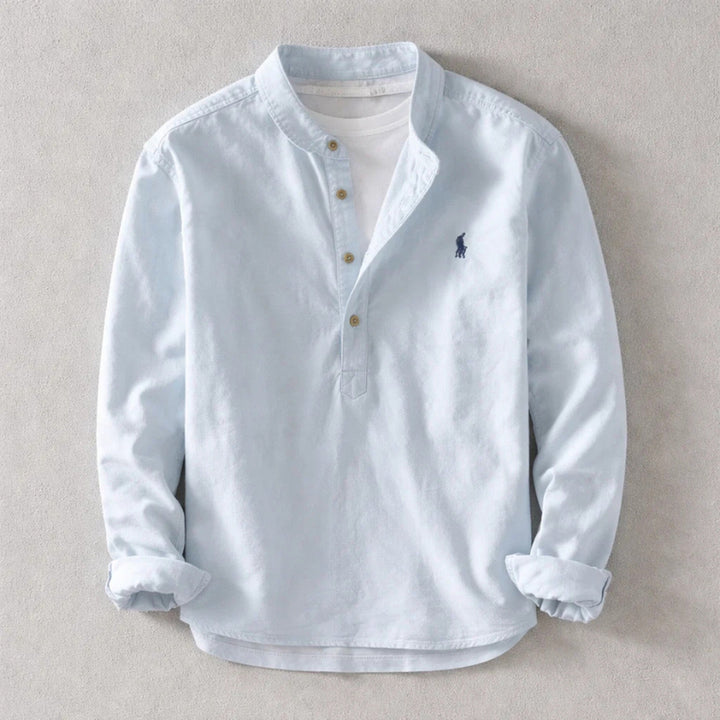 Men's Washed Linen Shirt – Tailored Long-Sleeve Summer Shirt – Blue
