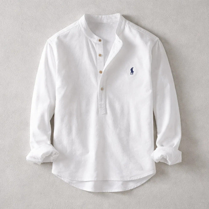Men's Washed Linen Shirt – Tailored Long-Sleeve Summer Shirt – White