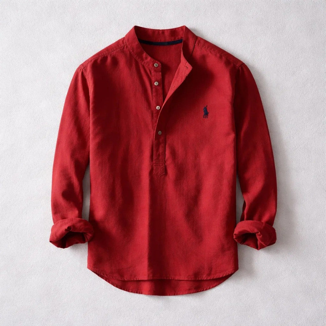 Men's Washed Linen Shirt – Tailored Long-Sleeve Summer Shirt – Red