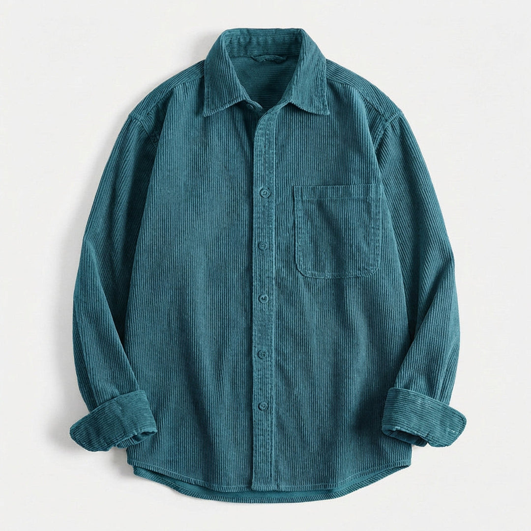 Men's Corduroy Overshirt – Soft Cotton Cord Shacket for Layering – Blue Spruce
