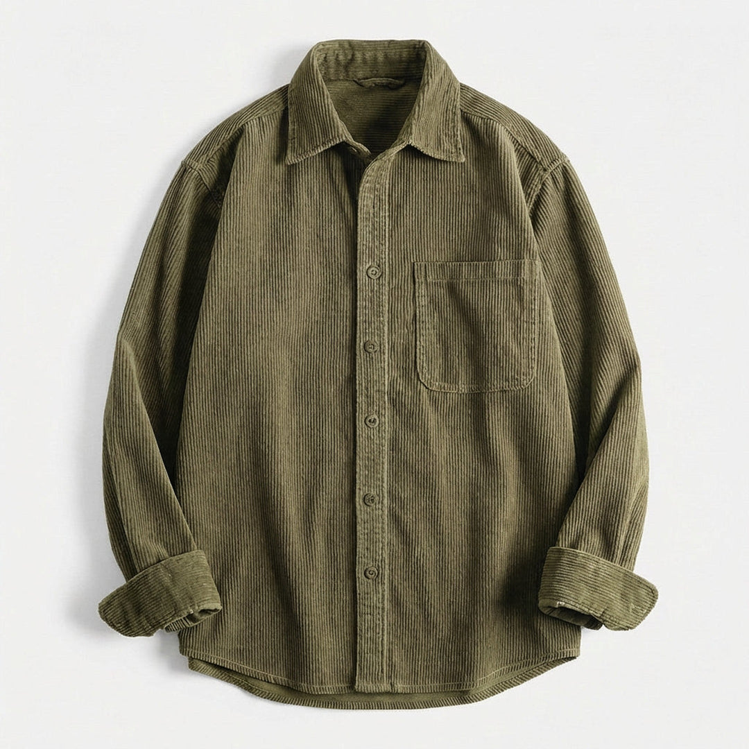 Men's Corduroy Overshirt – Soft Cotton Cord Shacket for Layering – Deep Forest