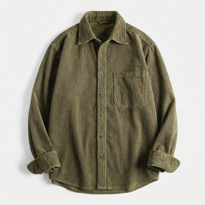 Men's Corduroy Overshirt – Soft Cotton Cord Shacket for Layering – Deep Forest