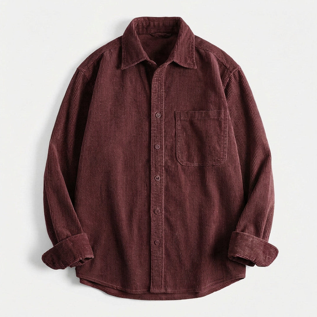 Men's Corduroy Overshirt – Soft Cotton Cord Shacket for Layering – Cabernet