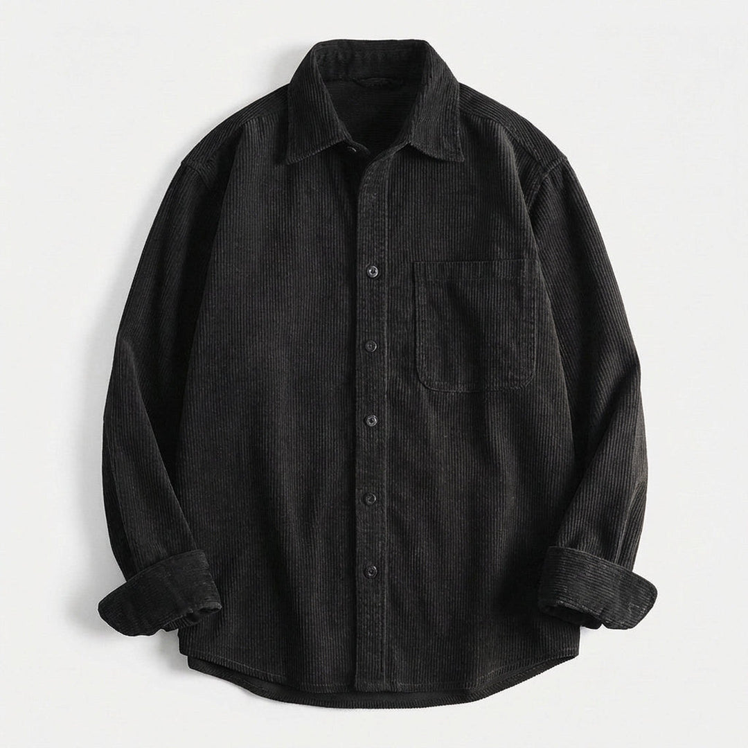 Men's Corduroy Overshirt – Soft Cotton Cord Shacket for Layering – Black