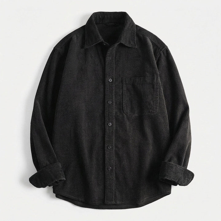 Men's Corduroy Overshirt – Soft Cotton Cord Shacket for Layering – Black