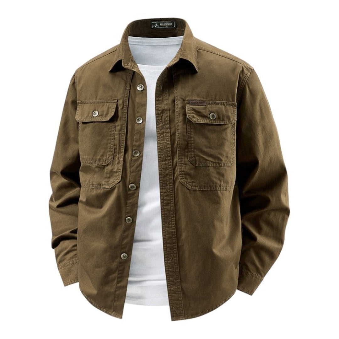 Men's Cotton Workwear Overshirt – Utility Shacket for Layering – Brown