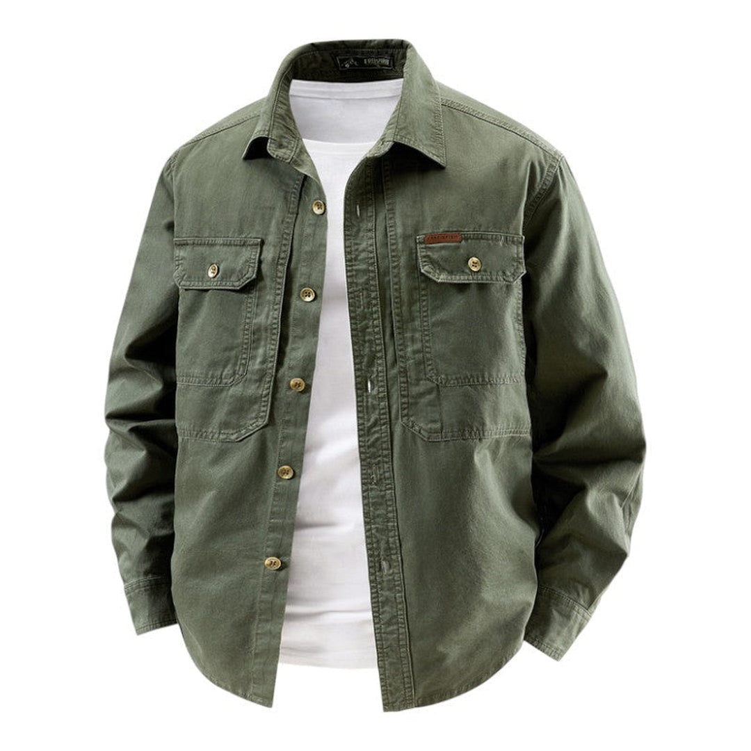 Men's Cotton Workwear Overshirt – Utility Shacket for Layering – Green