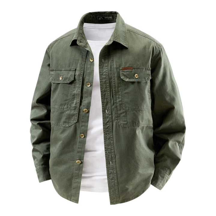 Men's Cotton Workwear Overshirt – Utility Shacket for Layering – Green