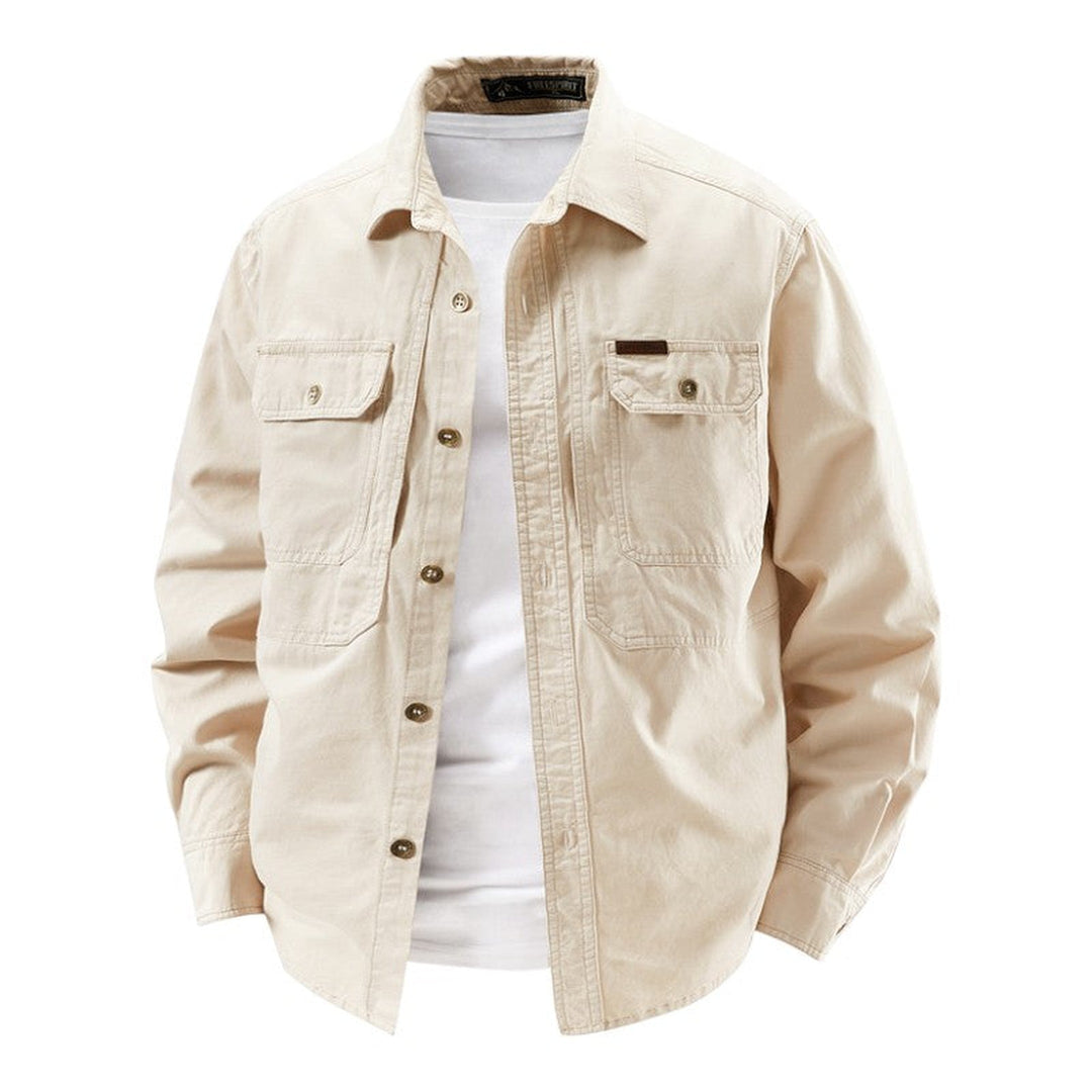 Men's Cotton Workwear Overshirt – Utility Shacket for Layering – Off-White