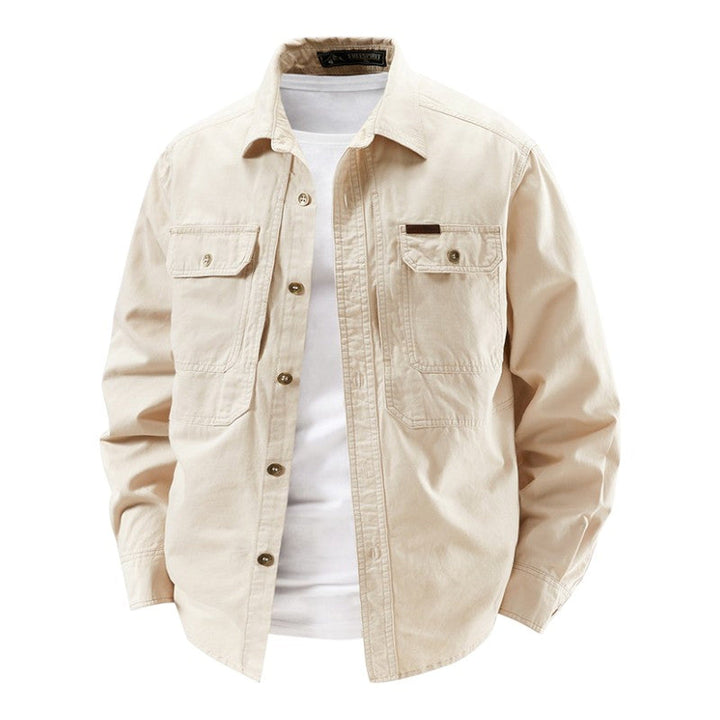 Men's Cotton Workwear Overshirt – Utility Shacket for Layering – Off-White