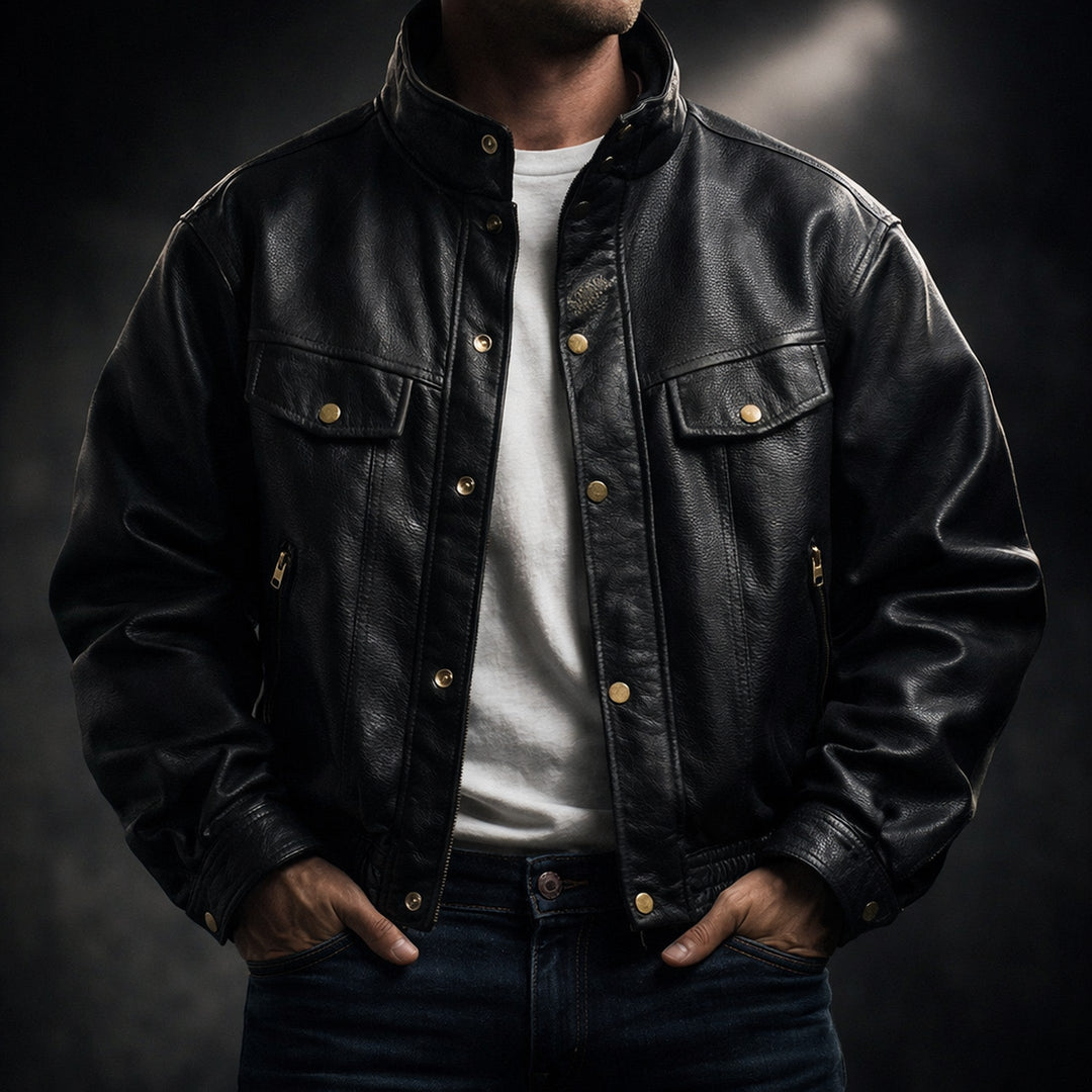 Men's Textured Leather Heritage Jacket – Vintage Layering Jacket – view 4