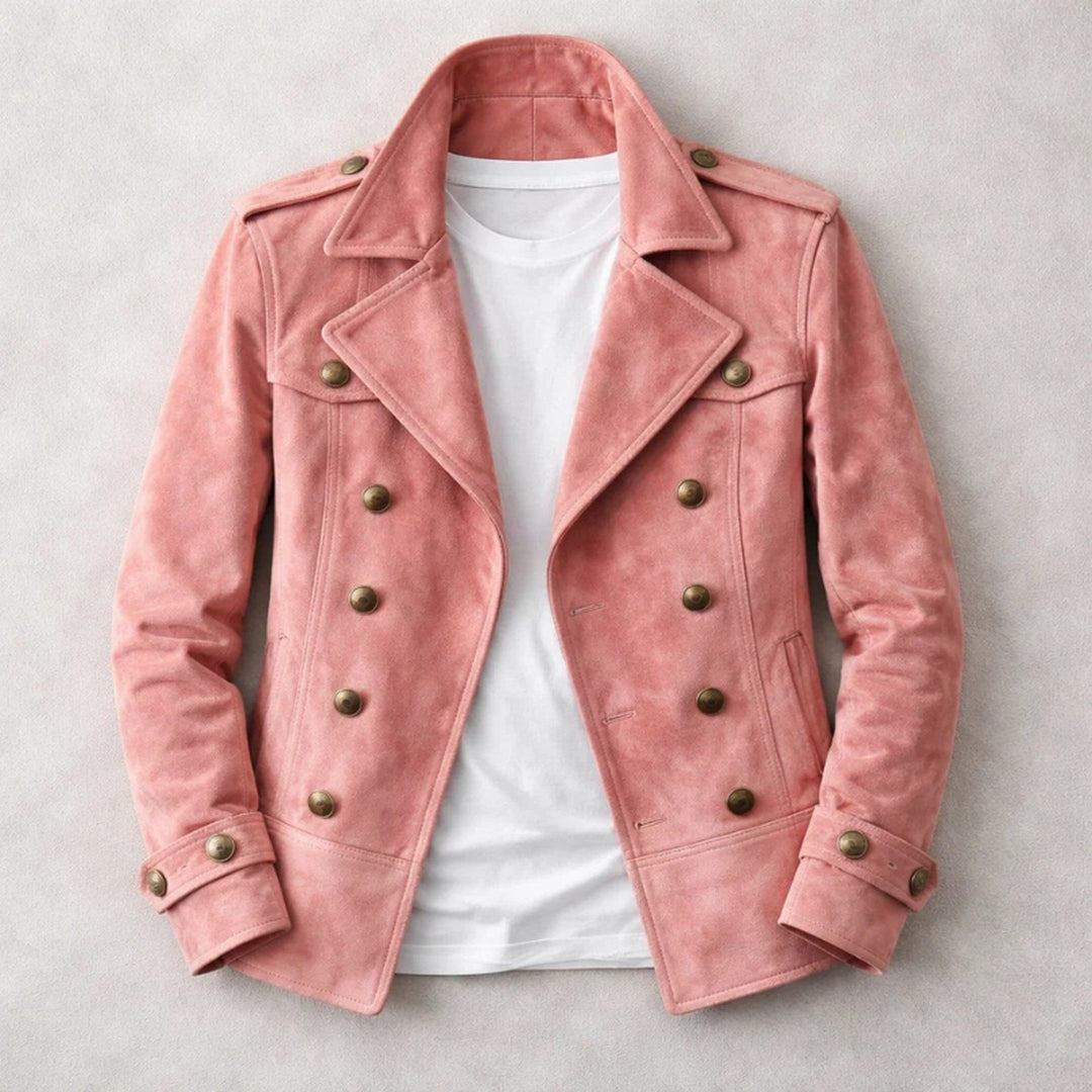 Men's Suede Peacoat – Double-Breasted Tailored Winter Coat – Pink