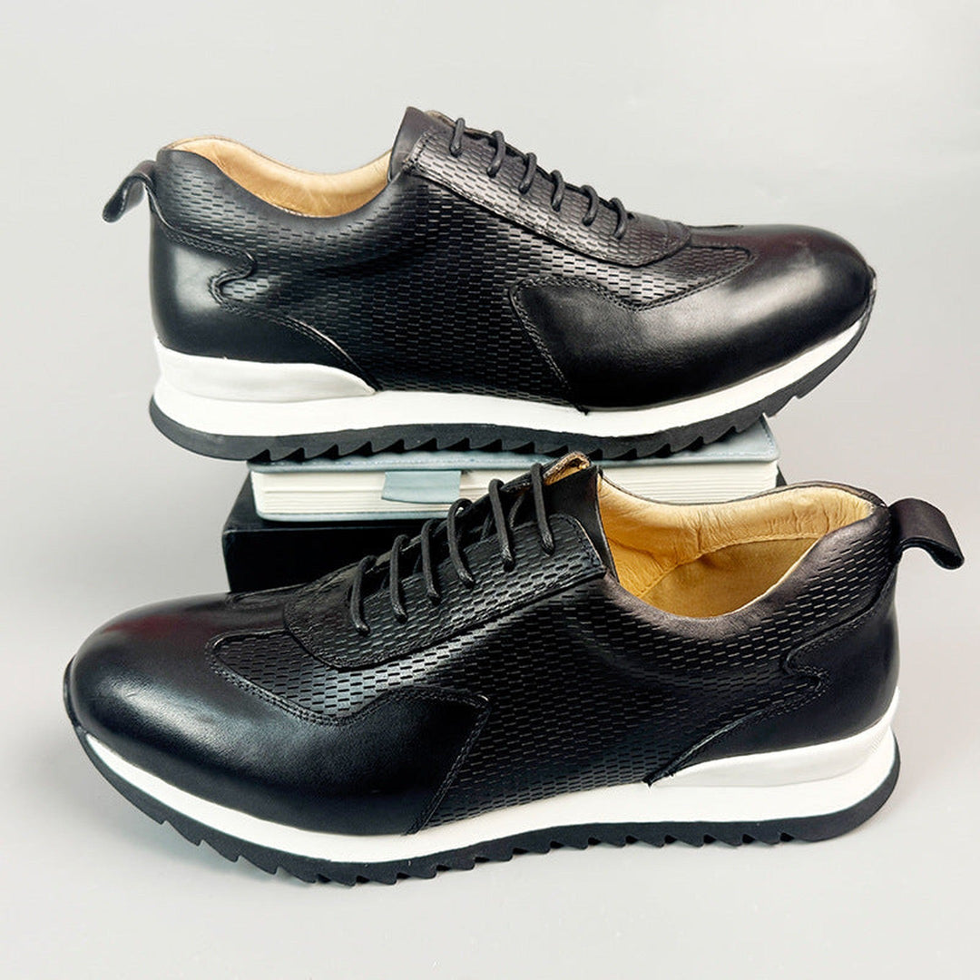 Men's Cowhide Leather Trainers – Woven Court Sneakers – view 5