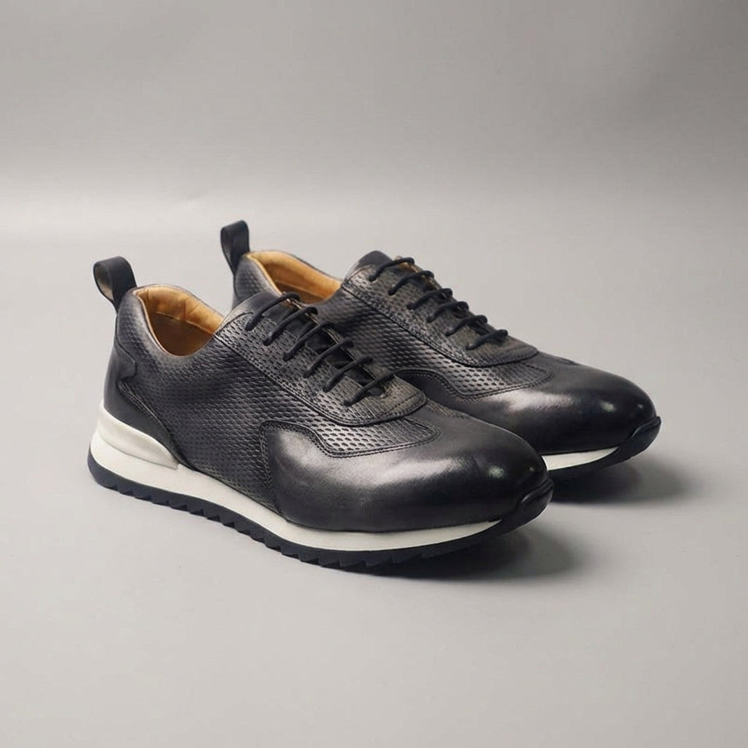 Men's Cowhide Leather Trainers – Woven Court Sneakers – view 3