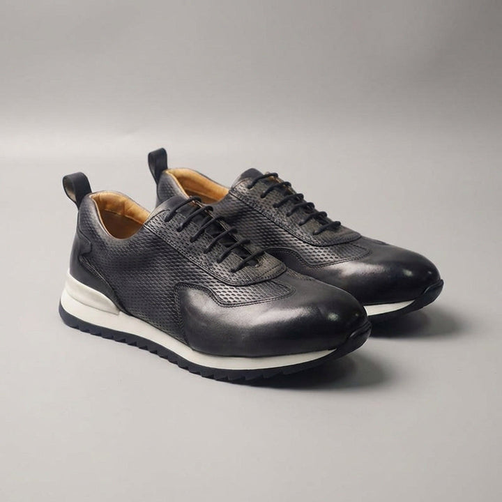 Men's Cowhide Leather Trainers – Woven Court Sneakers – view 3