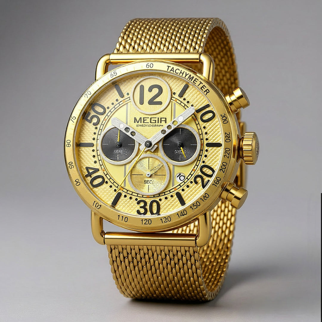 Men's Chronograph Watch 44mm – Gold-Tone Milanese Mesh Bracelet – Champagne