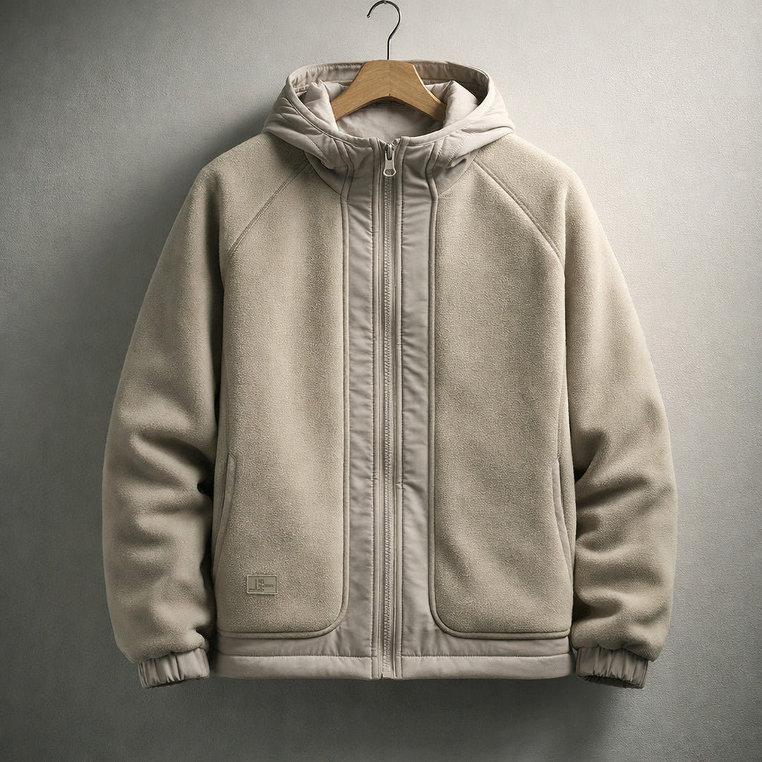 Men's Hooded Fleece Jacket – Two-Panel Layering Jacket with Pockets – Cream