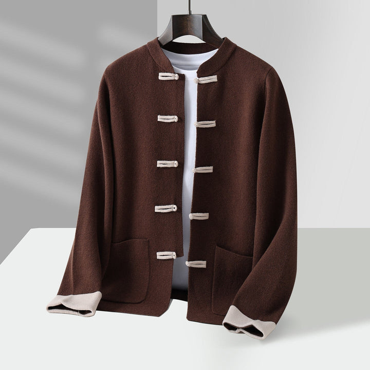Men's Cashmere Cardigan - Stand Collar Knit Jumper Layer – view 3