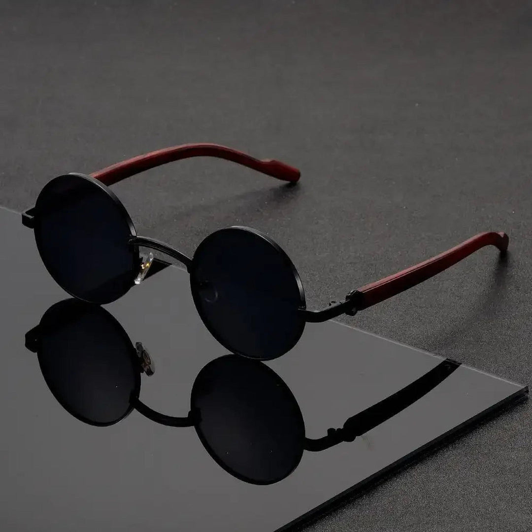 Men's Round Sunglasses - Metal Frame UV400 Wood-Grain – Gold
