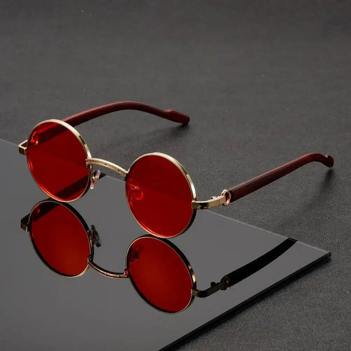Men's Round Sunglasses - Metal Frame UV400 Wood-Grain – Black