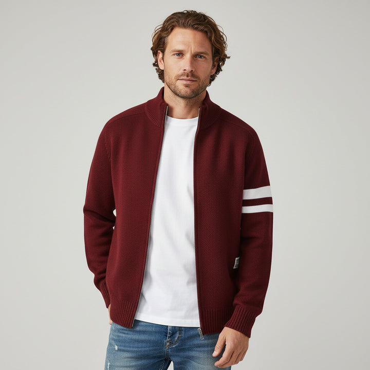 Men's Wool-Blend Zip Sweater - Varsity Knit Jumper Layer – view 3
