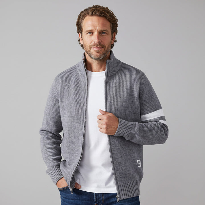 Men's Wool-Blend Zip Sweater - Varsity Knit Jumper Layer – view 5