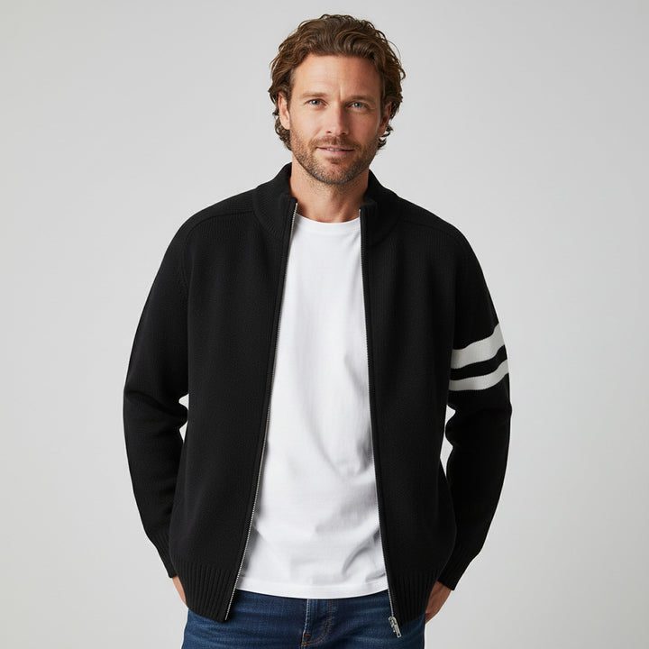 Men's Wool-Blend Zip Sweater - Varsity Knit Jumper Layer – view 9