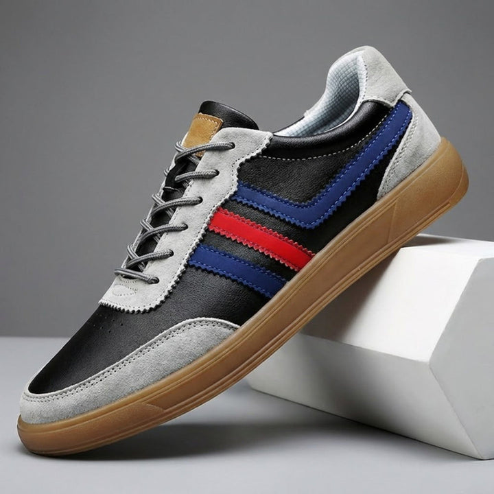 Men's Retro Leather Trainers - Suede Trim Court Sneakers – view 6