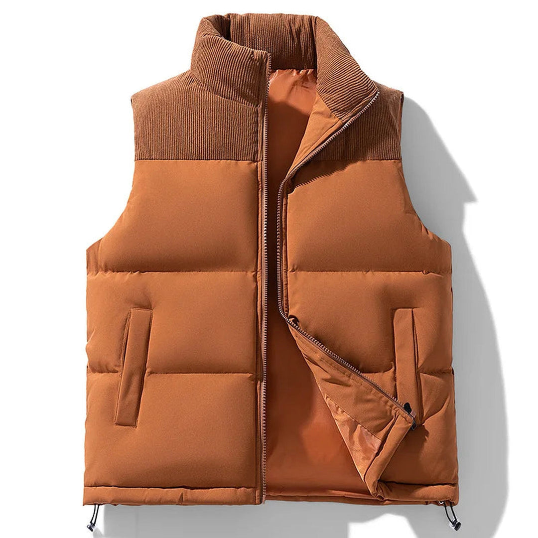 Men's Basel Quilted Gilet – Padded Corduroy-Collar Vest – Brown