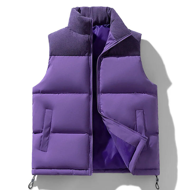 Men's Basel Quilted Gilet – Padded Corduroy-Collar Vest – Purple