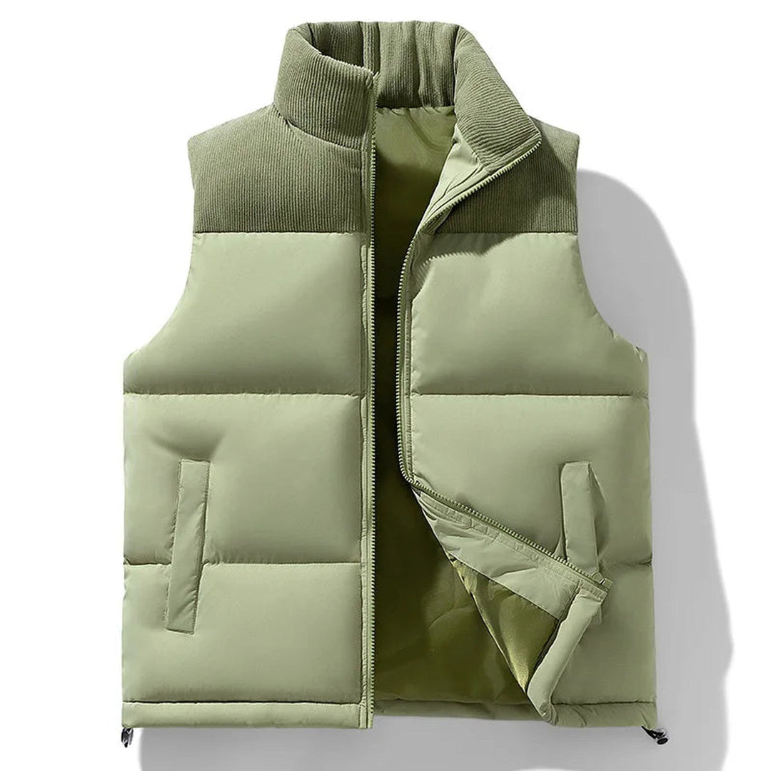 Men's Basel Quilted Gilet – Padded Corduroy-Collar Vest – Green