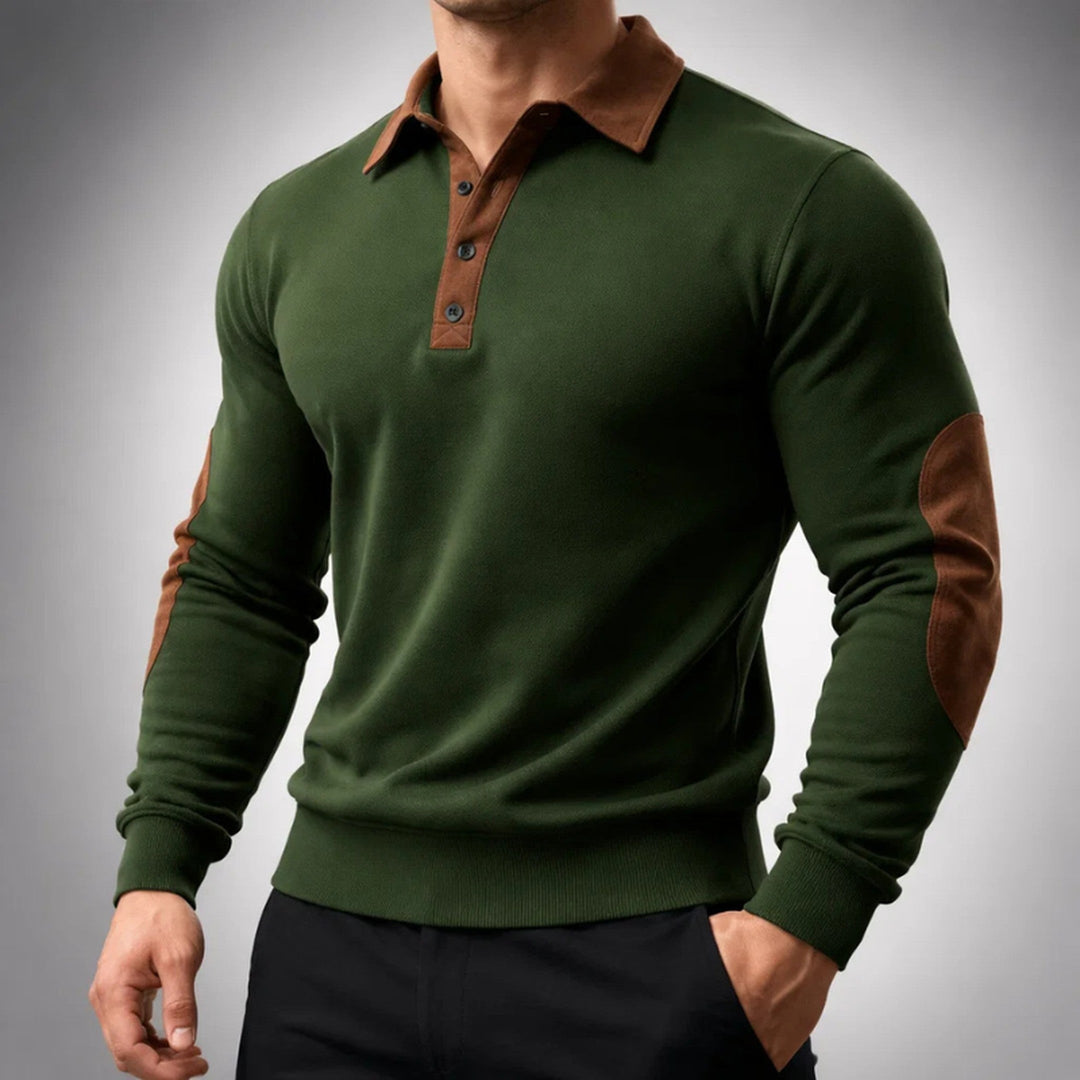 Men's Cotton Long-Sleeve Polo Pullover – Smart-Casual Knit – Green