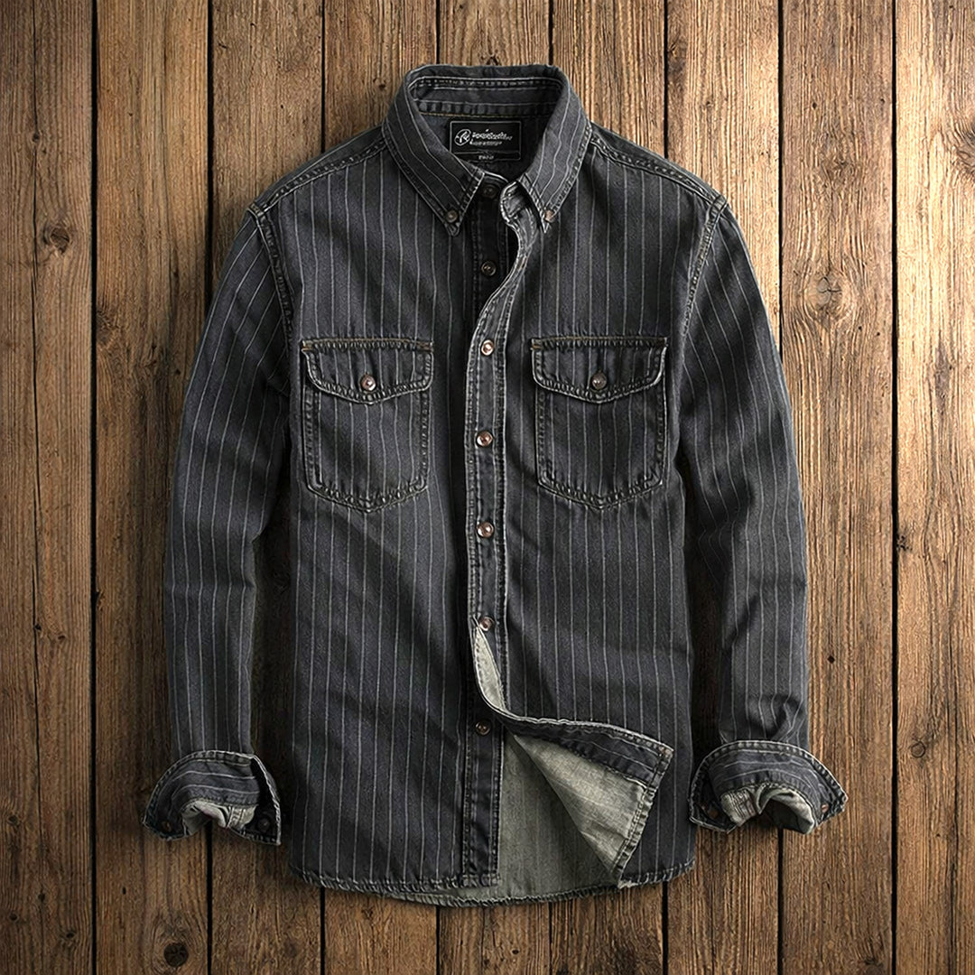 Men's Pinstripe Denim Shirt – Stretch Cotton Workwear Shirt – view 2