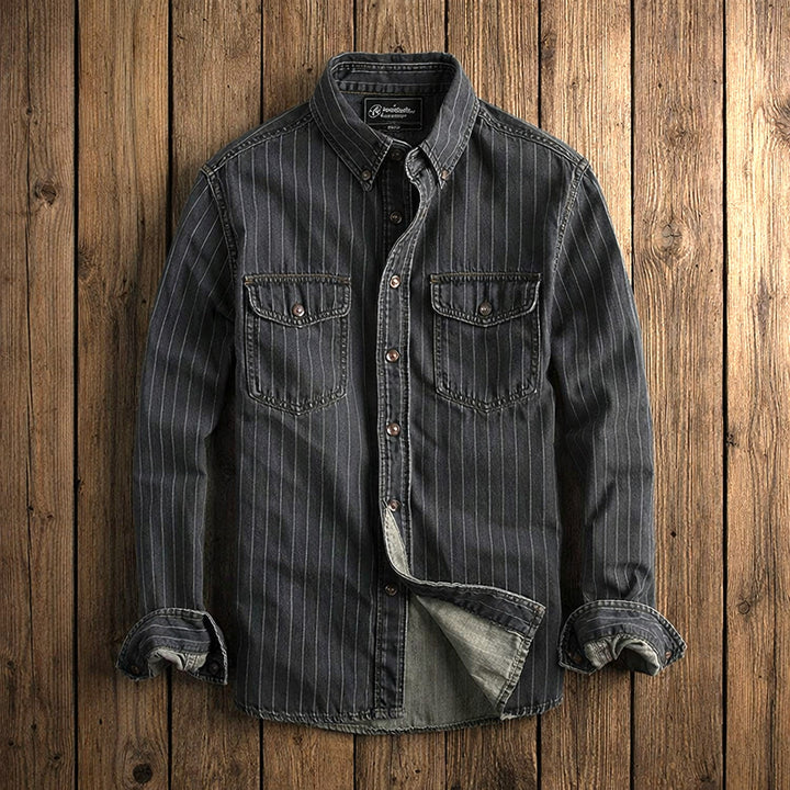 Men's Pinstripe Denim Shirt – Stretch Cotton Workwear Shirt – view 2