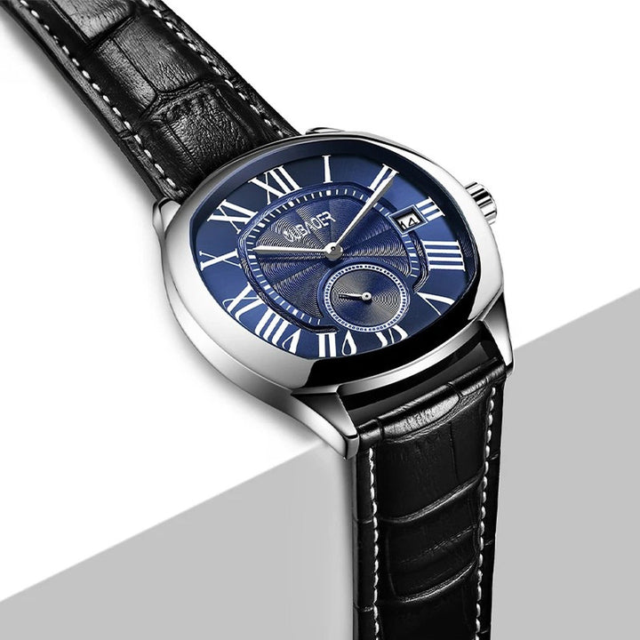 Men's Roman Numeral Watch – Leather Strap Dress Watch – view 3