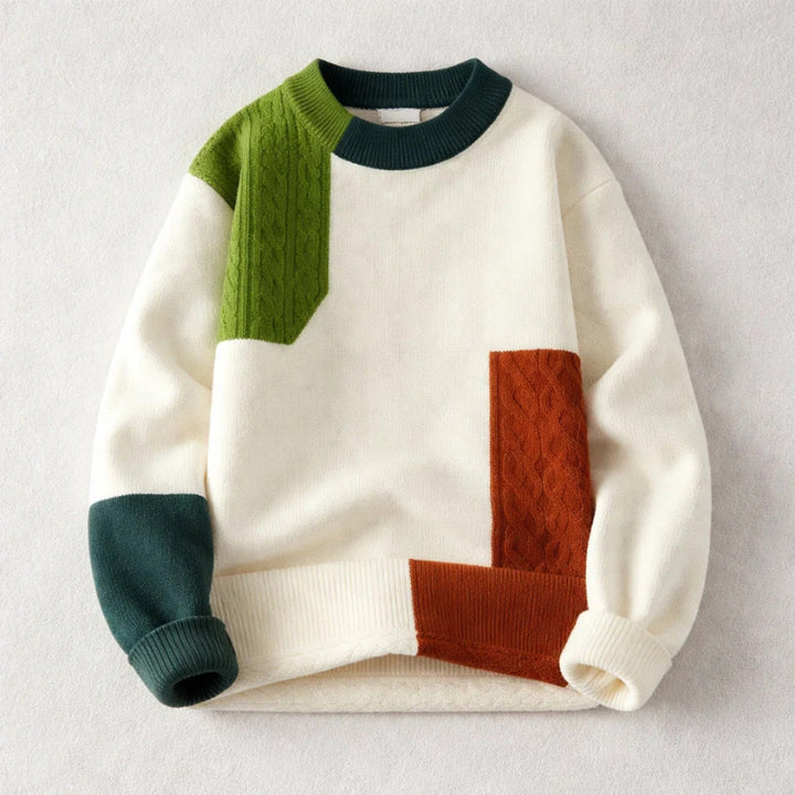 Men's Cotton Colourblock Knit Jumper – Crew Neck Sweater – Green