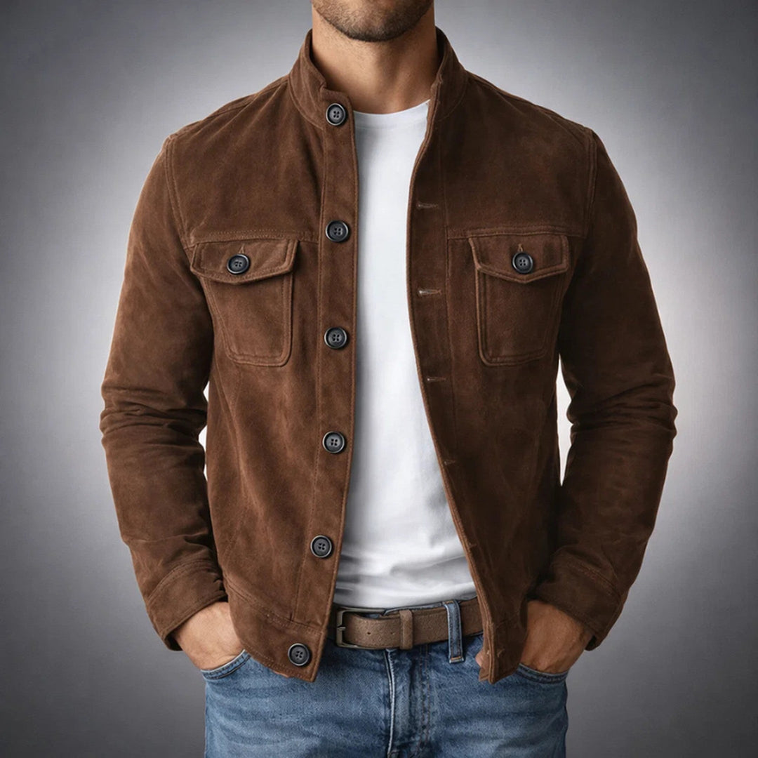 Men's Suede Shirt Jacket – Military Overshirt Shacket – Dark Brown